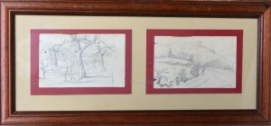 Ramos Artal, paisajes, dos dibujos lápiz papel, enmarcados, dibujos 10,50x17 cms. cada uno y marco 26x56 cms.  (4)