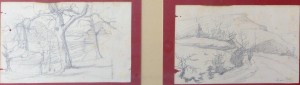 Ramos Artal, paisajes, dos dibujos lápiz papel, enmarcados, dibujos 10,50x17 cms. cada uno y marco 26x56 cms.  (6)