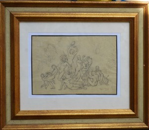 Ribera Roman, Fiesta en el campo, dibujo lápiz papel, enmarcado, dibujo 15x22 cms. y marco 33x39 cms. 260 (1)
