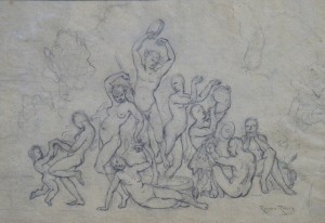 Ribera Roman, Fiesta en el campo, dibujo lápiz papel, enmarcado, dibujo 15x22 cms. y marco 33x39 cms. 260 (2)