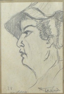 Torrado Ramón, Mujer de perfil con sombrero, dibujo lápiz papel, enmarcado, dibujo 8,50x5,80 cms. y marco 17,50x12,50 cms.  (3)