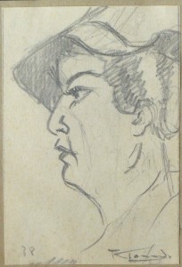 Torrado Ramón, Mujer de perfil con sombrero, dibujo lápiz papel, enmarcado, dibujo 8,50x5,80 cms. y marco 17,50x12,50 cms. (3)