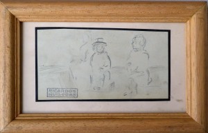 Villodas Ricardo de, Charla en el campo, dibujo lápiz papel, enmarcado, dibujo 7x12,50 cms. y marco 12,50x19,50 cms (1)