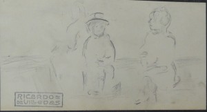 Villodas Ricardo de, Charla en el campo, dibujo lápiz papel, enmarcado, dibujo 7x12,50 cms. y marco 12,50x19,50 cms (3)
