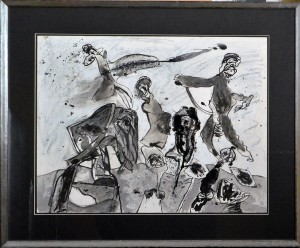 bonifacio 1986, figuras blanco y negro, acrílico cartulina, pintura 50x65 cms. y marco 70x85 cms (14)