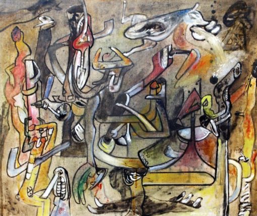 Bonifacio 1989 - "Los pájaros nocturnos buscan alimentos" pintura oleo tela, enmarcado