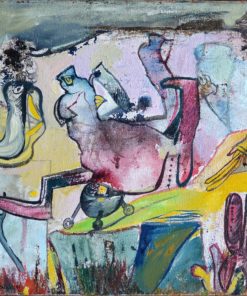 Bonifacio 1991 - "Coloquio en la mina" pintura oleo lienzo 