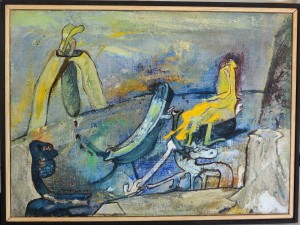 bonifacio 1992, Figura amarilla en paisaje, pintura oleo lienzo 24x33 cms (6)