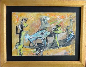 bonifacio 1992, para Fefa, pintura oleo lienzo, enmarcado, pintura 22x33 cms. y marco 35x45 cms. dedicado a la galerista Fefa Seiquer (1)