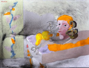 castillo jorge 2009, Bodegón y cabeza, acrilico lienzo 40x30 cms (3)