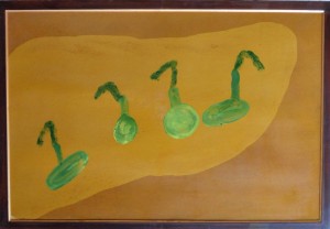 lamazares anton, Cebollas verdes, oleo y barniz cartulina, enmarcado, pintura 76x113 cms. y marco 82x119 cms (1)