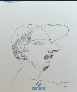 Manuel Alcorlo - "Joven con gorra baseball" dibujo tinta papel, enmarcado