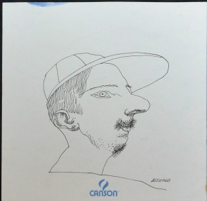 Alcorlo Manuel, Joven con gorra baseball, dibujo tinta papel, enmarcado, dibujo 14,50x15 cms. y marco 23,50x26 cms.  (4)