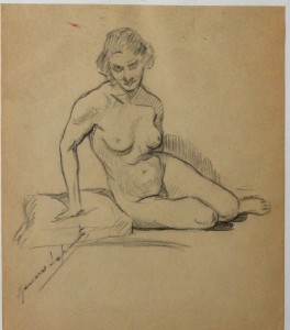 Lahuerta Genaro, Desnudo académico, dibujo lápiz papel, enmarcado, dibujo 18x16 cms. y marco 28,50x24,50 cms. (7)