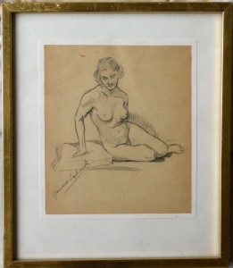 Lahuerta Genaro,  Desnudo académico, dibujo lápiz papel, enmarcado, dibujo 18x16 cms. y marco 28,50x24,50 cms.  (9)