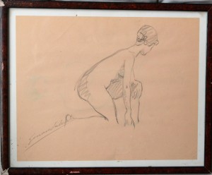 Lahuerta Genaro,  Desnudo académico, dibujo lápiz papel, enmarcado, dibujo 21x27 cms. y marco 25,50x31,50 cms.  (6)
