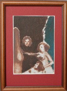Pagola Javier 2015, Reunión de mujeres, pintura oleo cartulina, enmarcado, pintura 29,50x21 cms. y marco 47x35 cms.  (1)