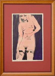 Pagola Javier, Mujer joven acicalandose, pintura acrílico papel, enmarcado, dibujo 29x19 cms. y marco 46x34 cms. (2)