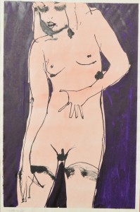 Pagola Javier, Mujer joven acicalandose, pintura acrílico papel, enmarcado, dibujo 29x19 cms. y marco 46x34 cms.  (6) - copia