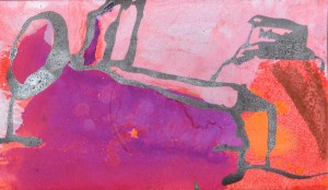 Pagola Javier, Paisaje morado, pintura acrílico cartulina papel, enmarcado, dibujo 12x21,50cms. y marco 25x34 cms. (4)