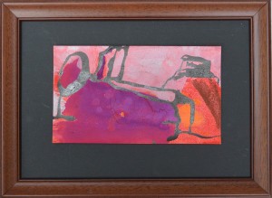 Pagola Javier, Paisaje morado, pintura acrílico cartulina papel, enmarcado, dibujo 12x21,50cms. y marco 25x34 cms. (6)