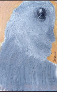 Pagola Javier, Personaje del bosque, pintura oleo cartulina, enmarcado, pintura 14x9 cms. y marco 28,50x23 cms. (6)