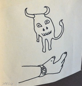 Pagola Javier, la hora de los toros, dibujo tinta papel, enmarcado, dibujo 13x14 cms. (irregular) y marco 26,50x25 cms. (3)