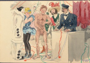 Penagos Rafael de, Baile de disfraces, 1931, dibujo tinta y acuarela papel, enmarcado, dibujo 18x26 cms. y marco 32x42 cms.  (1)