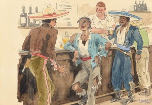 Penagos Rafael de, Taberna mexicana, 1931, dibujo tinta y acuarela papel, enmarcado, dibujo 18x26 cms. y marco 34x41,50 cms. (3)