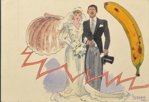 Penagos Rafael de, la boda, 1931, dibujo tinta y acuarela papel, enmarcado, dibujo 18x26 cms. y marco 32,50x40 cms. (4)