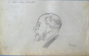 Pinazo Martinez José, Boceto retrato del Sr. Barradas, dibujo lápiz papel, enmarcado, papel 13x20 cms. y marco 24x21 cms.  (10)