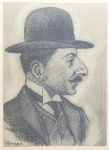 Pinazo Martinez José, Personaje del Ateneo de Valencia # XXXII, dibujo lápiz papel, enmarcado, dibujo 11,50x8,50 cms. y marco 24,50x20 cms.    (3)