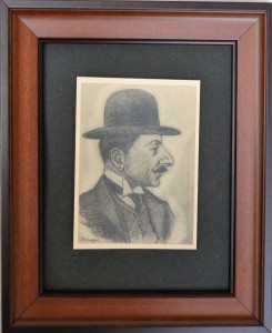 Pinazo Martinez José, Personaje del Ateneo de Valencia # XXXII, dibujo lápiz papel, enmarcado, dibujo 11,50x8,50 cms. y marco 24,50x20 cms.    (5)