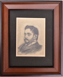 Pinazo Martinez José, Personaje del Ateneo de Valencia # XXXIII, dibujo lápiz papel, enmarcado, dibujo 11,50x8,50 cms. y marco 24,50x20 cms.    (2)