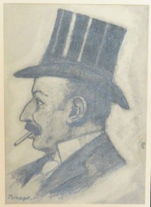 Pinazo Martinez José, Personaje del Ateneo de Valencia # XXXIV, dibujo lápiz papel, enmarcado, dibujo 11,50x8,50 cms. y marco 24,50x20 cms.    (3)