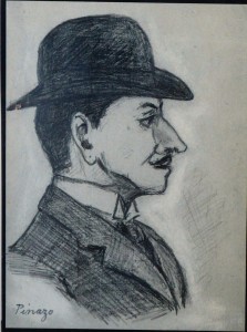 Pinazo Martinez José, personaje del Ateneo de Valencia # 23, dibujo lápiz papel, enmarcado, papel 11,50x8,50 cms. y marco 29x27 cms.   (4)