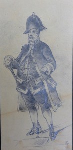 Ribera Román, Alcalde, dibujo lápiz papel, enmarcado, dibujo 18,50x8,50 cms. y marco 34x25 cms.  (35)