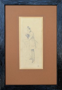 Ribera Román, Caballero Galante, dibujo lápiz papel, enmarcado, dibujo 17,50x7,50 cms. y marco 32x22 cms.  (17)
