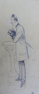 Ribera Román, Caballero Galante, dibujo lápiz papel, enmarcado, dibujo 17,50x7,50 cms. y marco 32x22 cms.  (19)