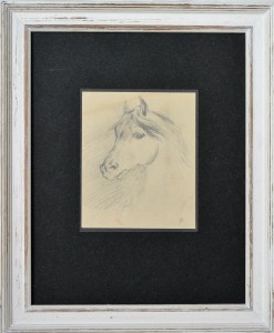 Ribera Román, Cabeza de caballo, dibujo lápiz papel, enmarcado, dibujo 12x10 cms. y marco 29x24 cms. (43)
