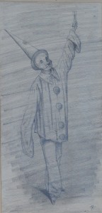 Ribera Román, Personaje del circo, dibujo lápiz papel, enmarcado, dibujo 18,50x9 cms. y marco 34x25 cms. (24)