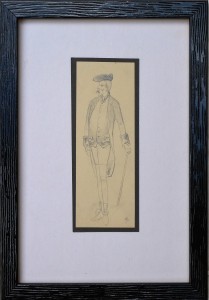 Ribera Román, Petimetre, dibujo lápiz papel, enmarcado, dibujo 17,50x6,50 cms. y marco 32x22 cms.  (47)