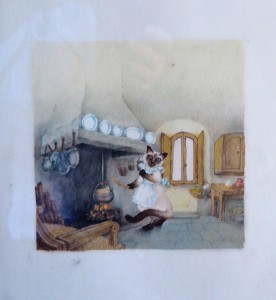 Urdiales Alberto,  Gatita presumida, Ilustración, acuarela papel, enmarcado, papel 23x21 cms. y marco 45x35 cms. 320 (8)