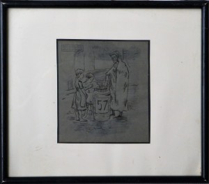 Villodas Ricardo de, Barquillera, dibujo tinta papel, enmarcado, dibujo 13,50x12 cms. y marco 24x28 cms.  (10)