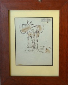 Villodas Ricardo de, Burro con alforjas, dibujo lápiz papel, enmarcado, dibujo 15x11,50cms. y marco 27x22 cms. (4)