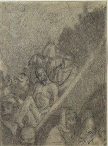 Villodas Ricardo de, Descenso a la celda, dibujo lápiz papel, enmarcado, dibujo 22x16 cms. y marco 36x29 cms.  (4)