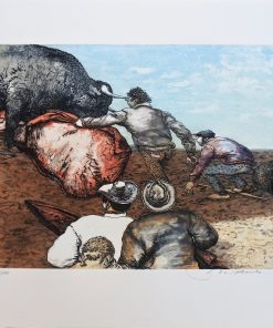 Manuel Alcorlo - "Destrozones y Tancredos, Capotazo" grabado aguafuerte aguatinta color
