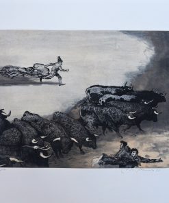 Manuel Alcorlo - "Destrozones y Tancredos, Corredor de fondo" grabado aguafuerte aguatinta color