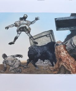 Manuel Alcorlo - "Destrozones y tancredos, Pelele trastocado" grabado aguafuerte aguatinta color
