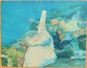 Alcorlo Manuel 1986, Señalando, pintura gouasche papel, enmarcado, papel 50x63,50 cms. y marco 67x83 cms.  (1)